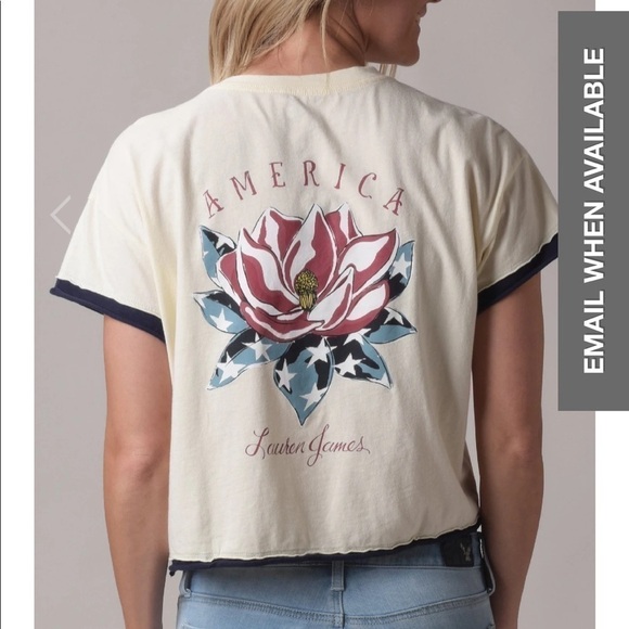 Lauren James American Magnolia Ivory Cropped Tee NWT Medium - Picture 1 of 5